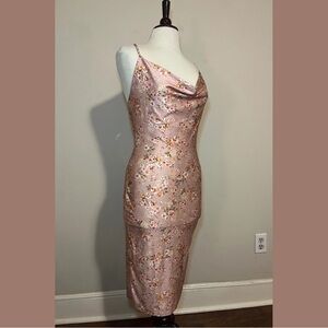 Iris Blush Pink Floral Cowl Neck Slip Midi Dress